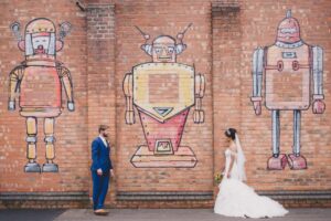Fazeley Studios Bride and Groom with Graffiti on the wall