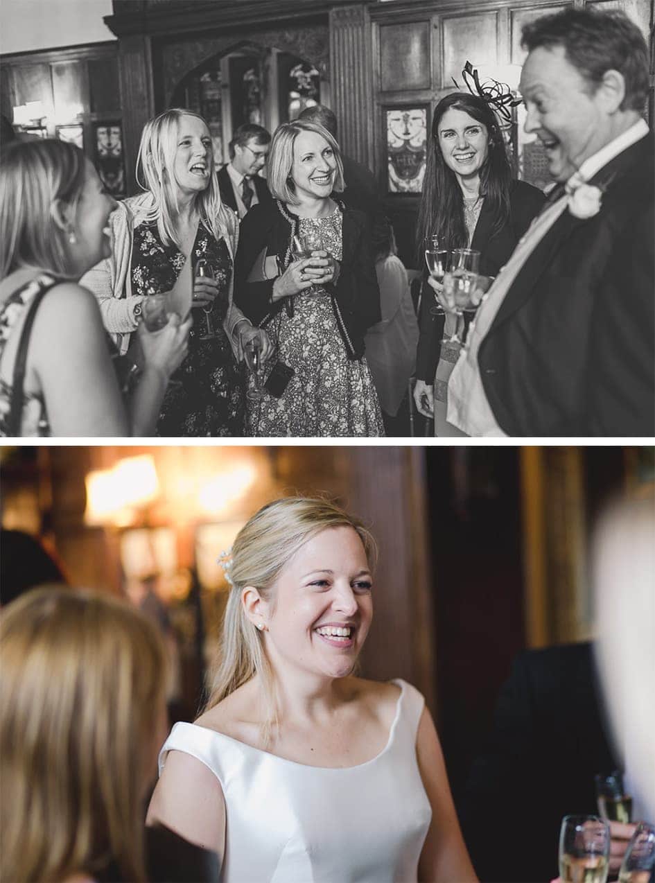 Guests mingling at a wedding in Loseley Park.