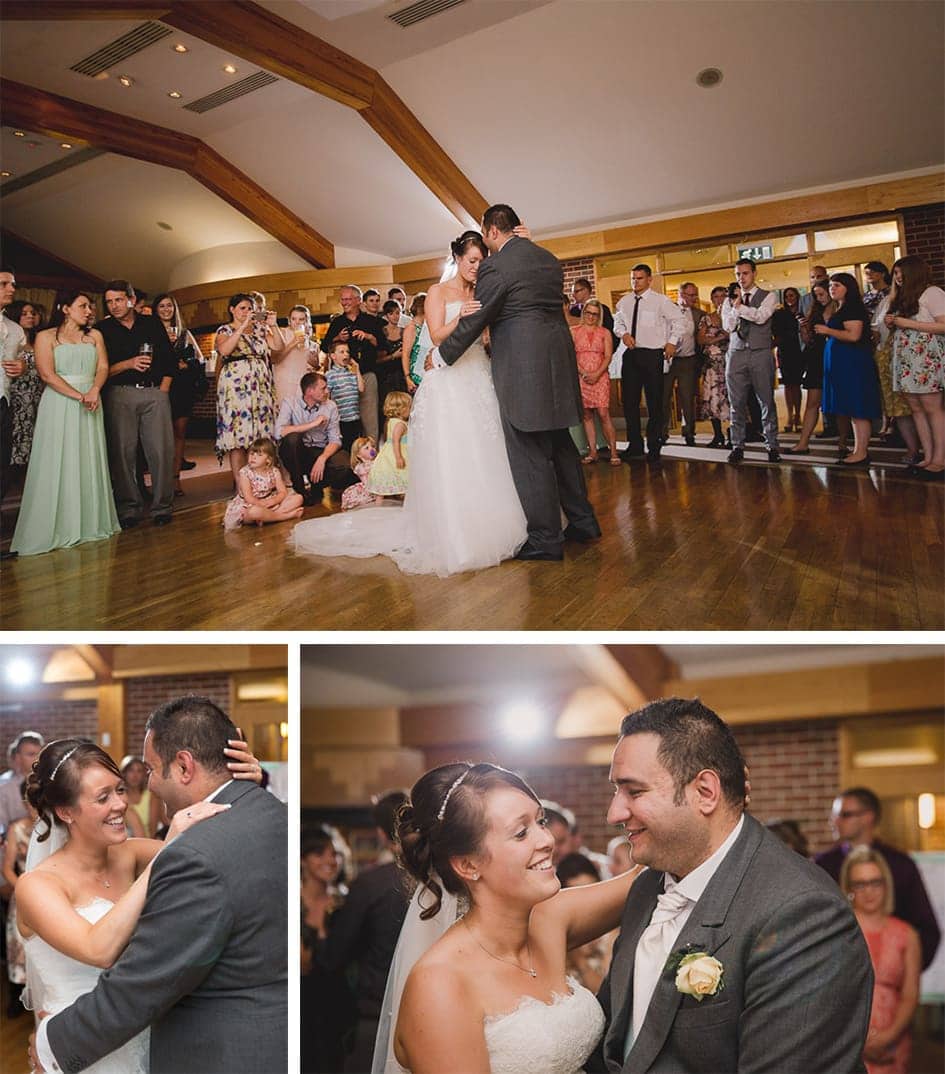 Bride and groom have their first dance together on their wedding day at Surrey National Golf Club.