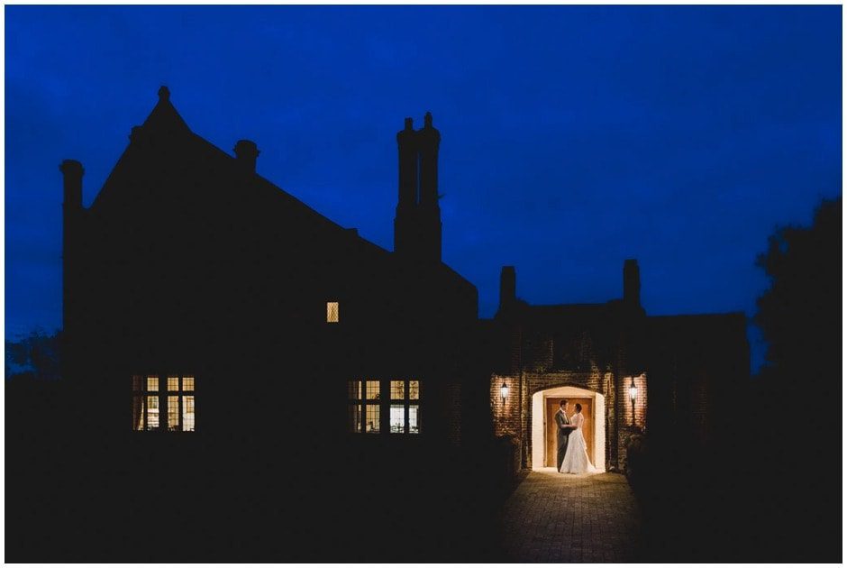 Twilight hour at awedding at Crows hall in Suffolk.