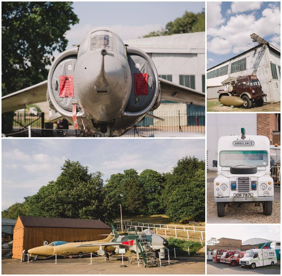 Brooklands Museum wedding photographer captures the planes and vehicles.