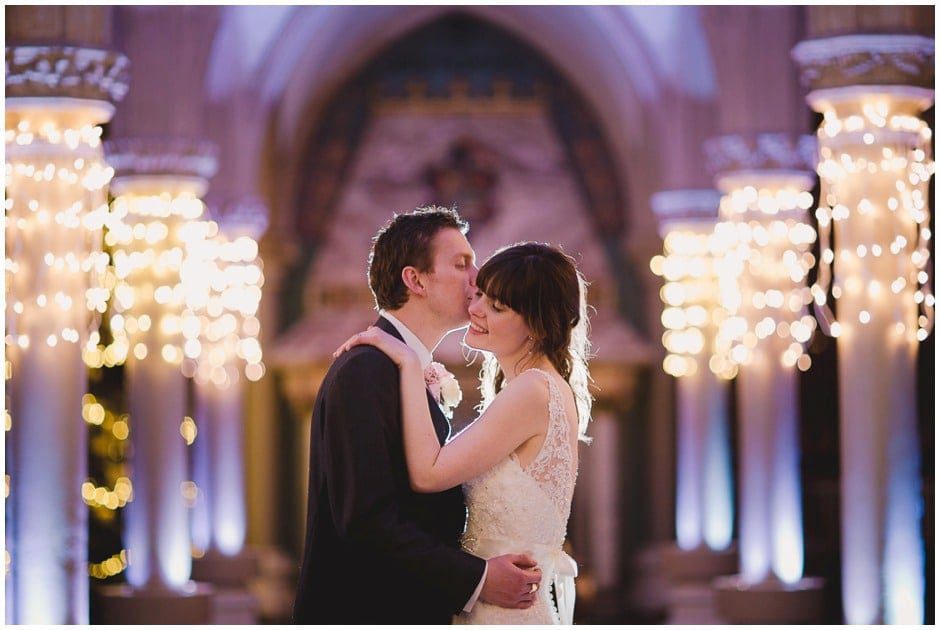 A winter wedding at Wotton house with bride and groom in the Old Library.