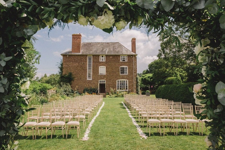 Outdoor ceremony at Dewsall Court in Hereford.