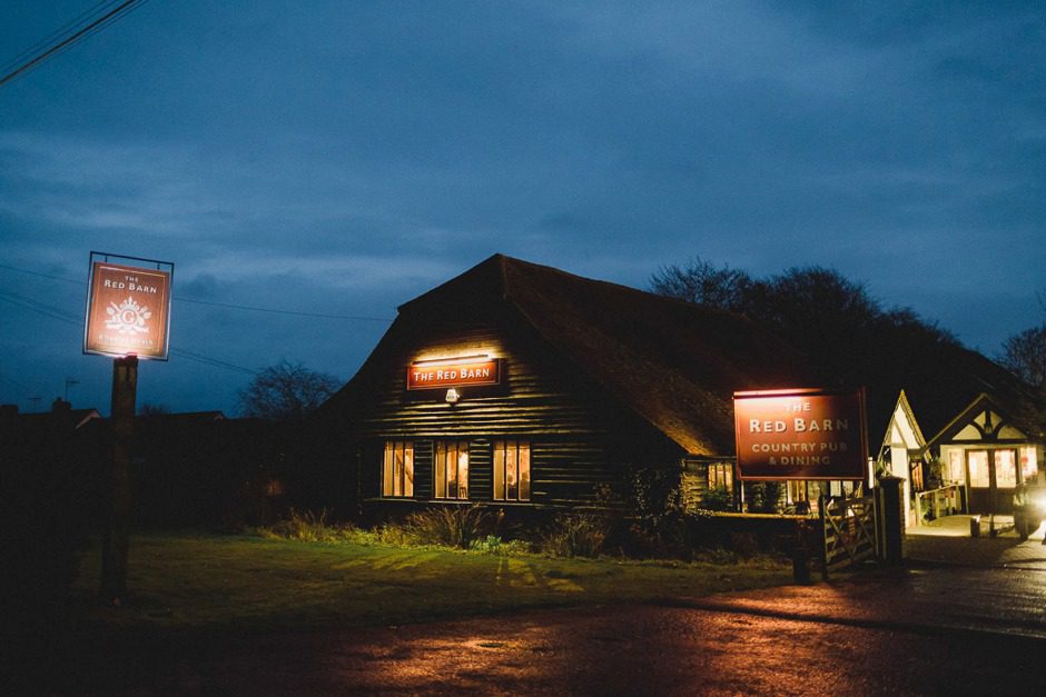 The Red Barn Pub in Lingfield at night.