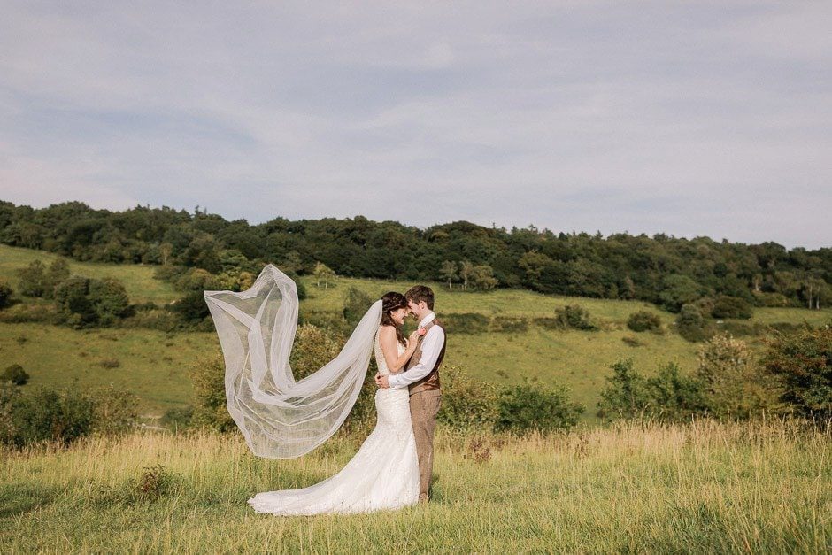 Wedding Photographer Burford Bridge Hotel. Bride and groom in the Surrey countryside.