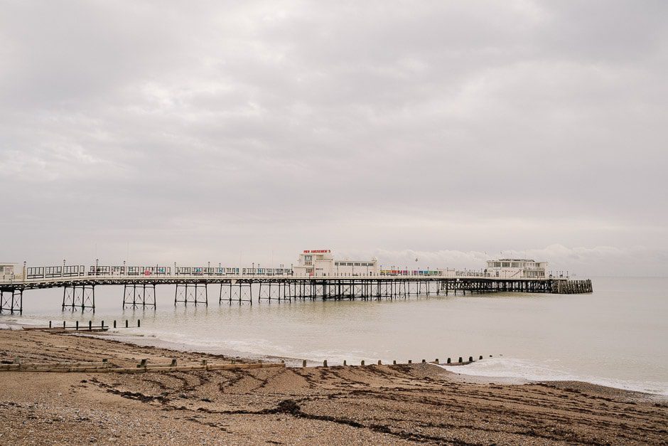 Worthing pier on a cloudy day.