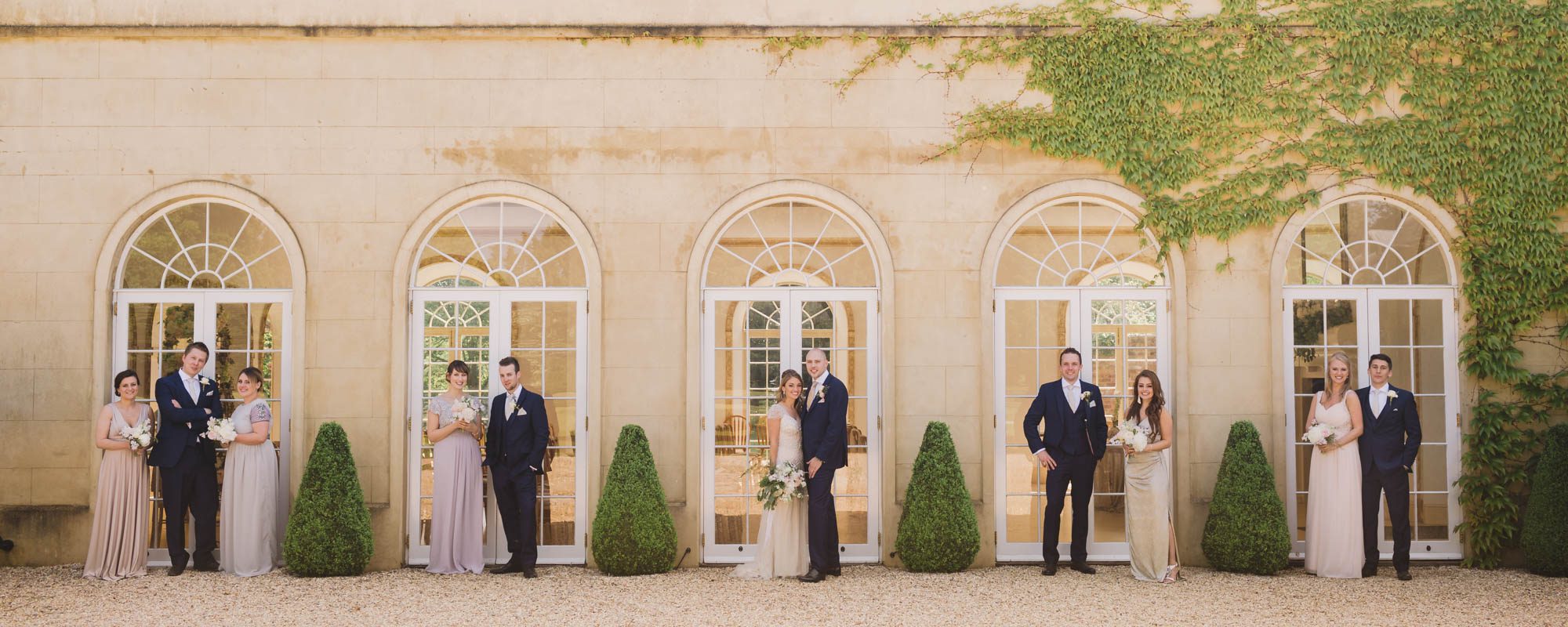The bridal party outside the Vine Room at Northbrook Park.
