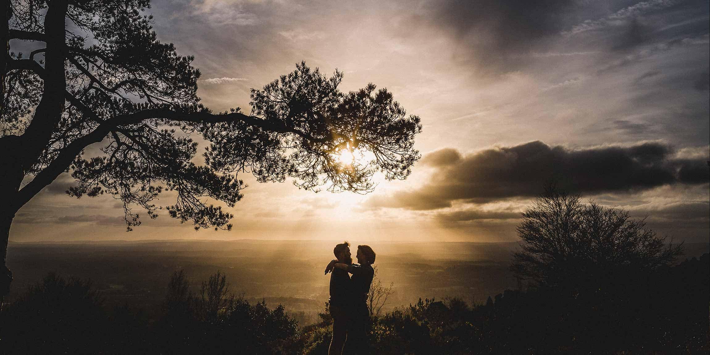 Couple shoot at leith hill at sunset.