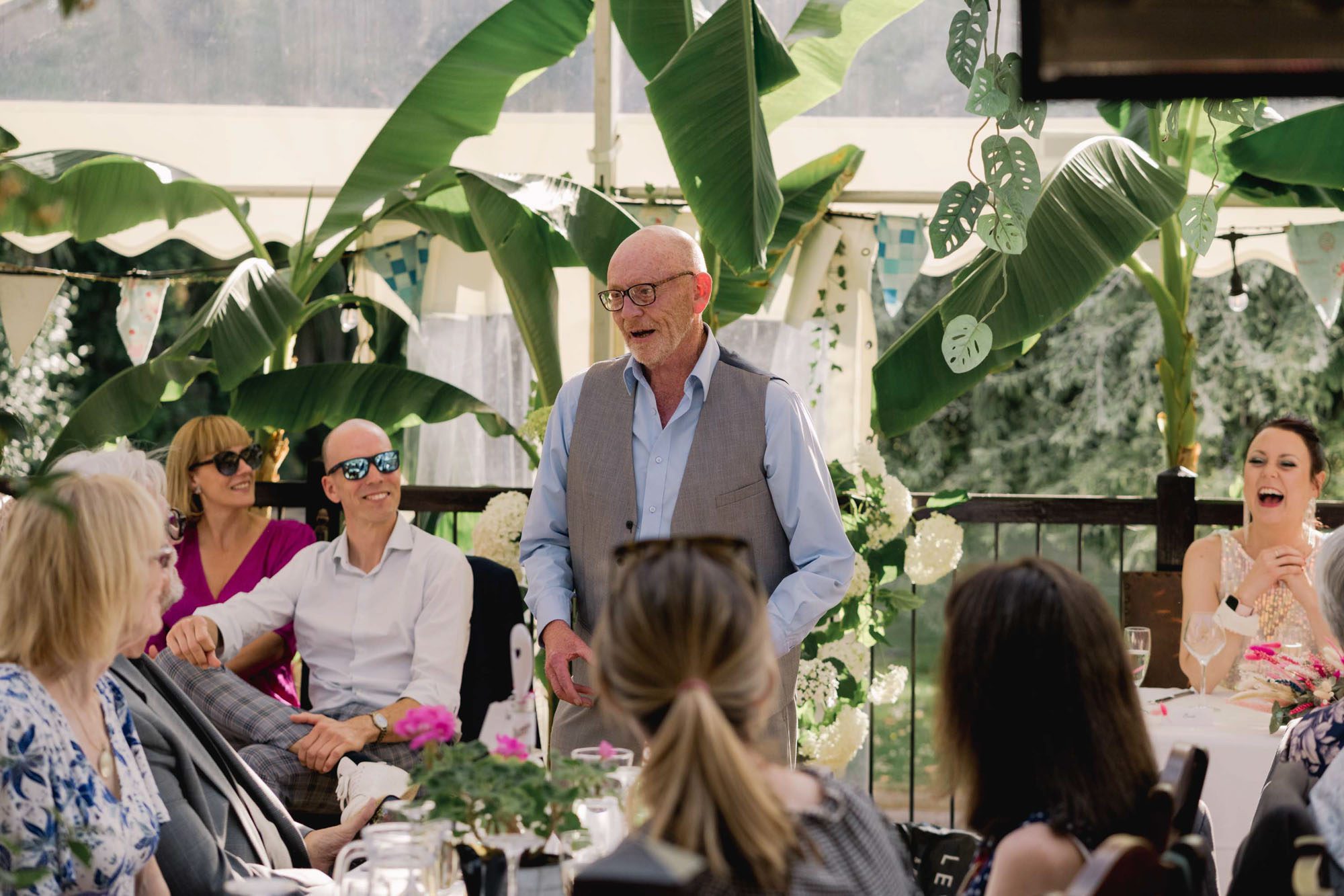 father of the bride delivers his speech at Palm Court Pavilion