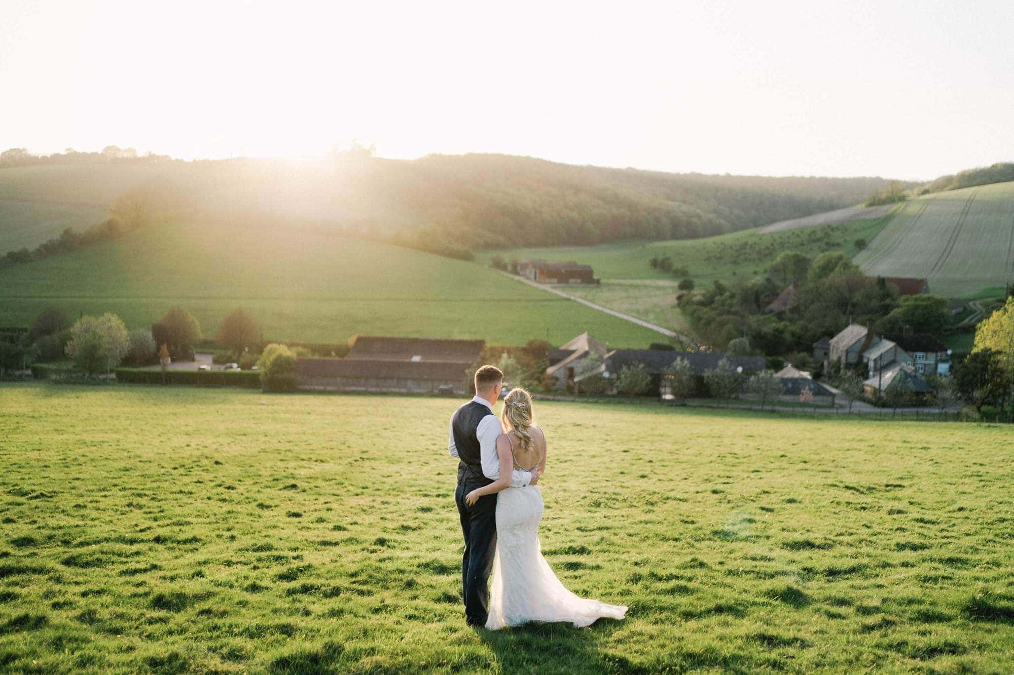 Bride and Groom at Upwaltham Barns in Sussex