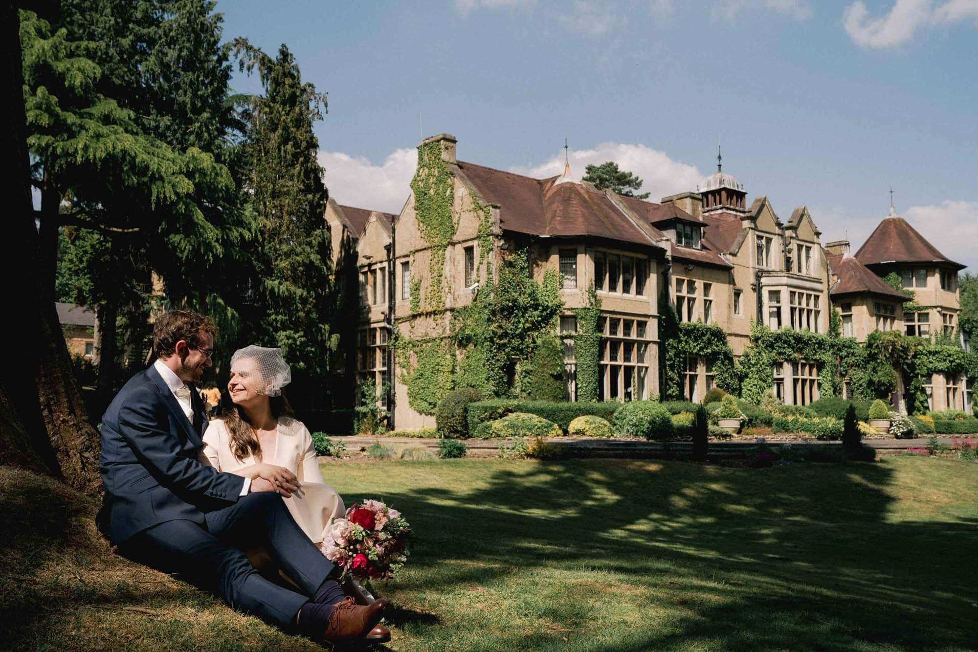 Bride and Groom on their wedding day at Frimley Hall in Surrey