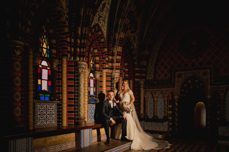 Bride and Groom in the chapel at Horsley Towers on their wedding day