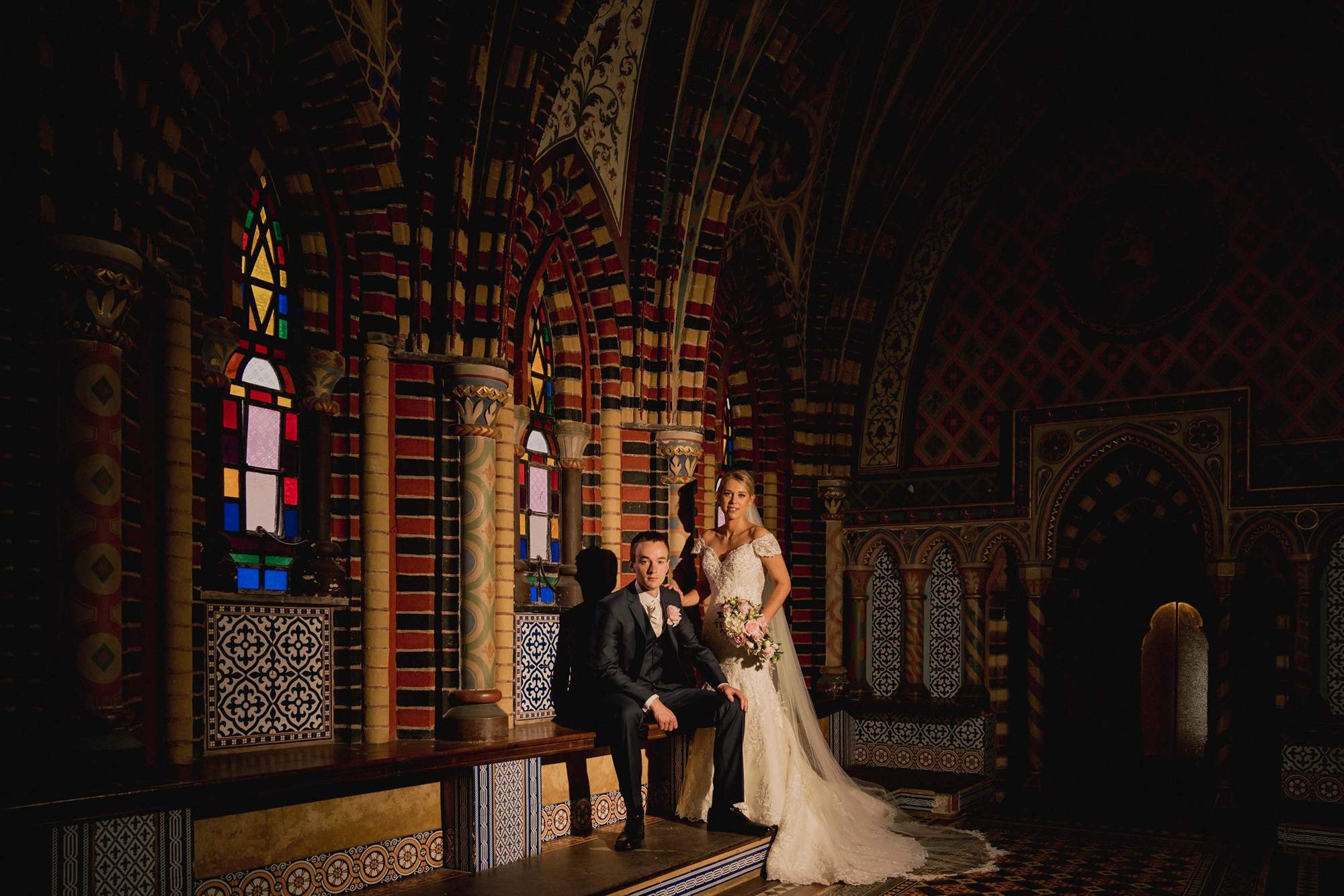 Bride and Groom in the chapel with their Horsley Towers Wedding Photographer