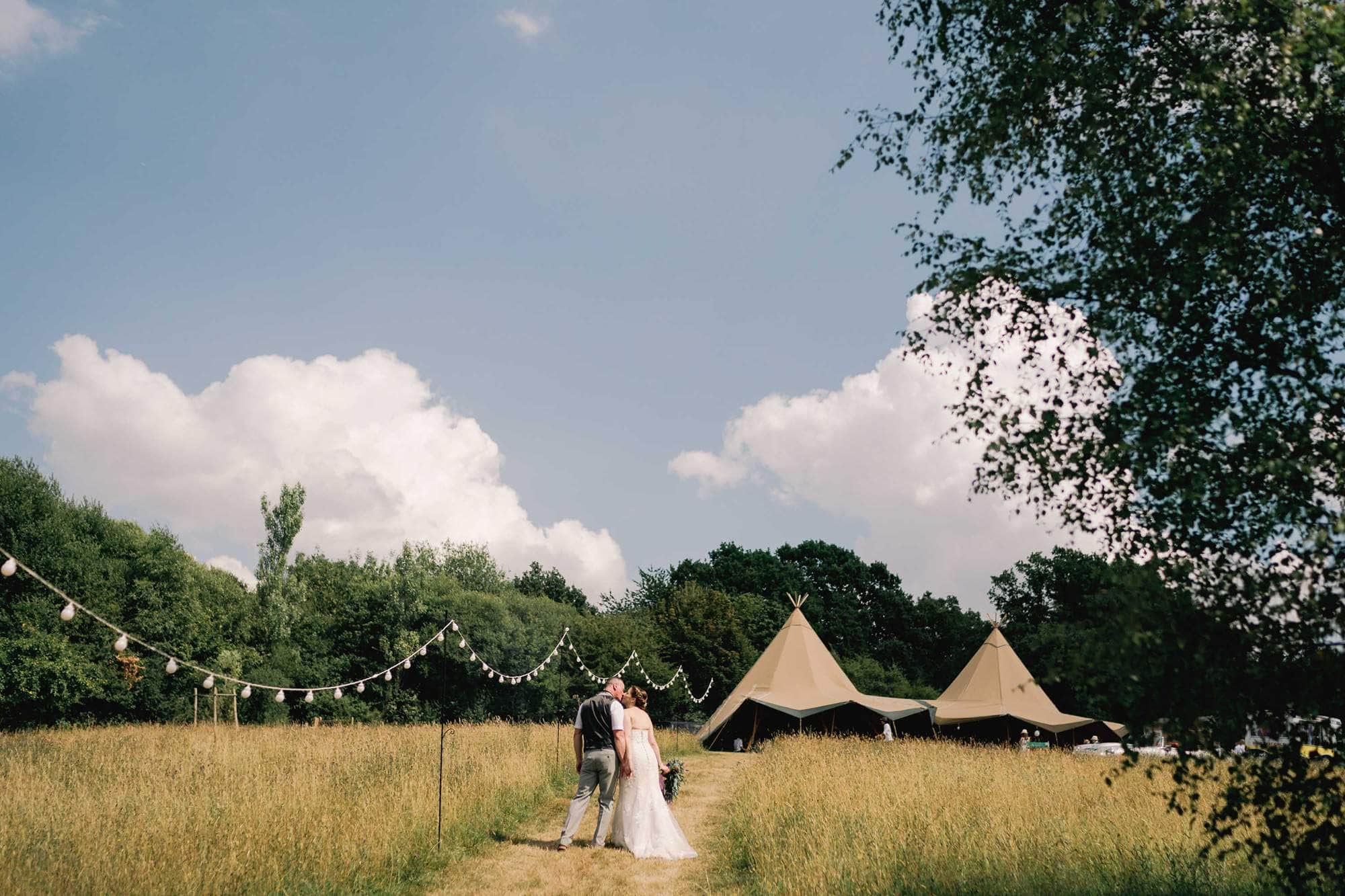 Bride and groom on their wedding day at Yew Tree Lakes in Sussex