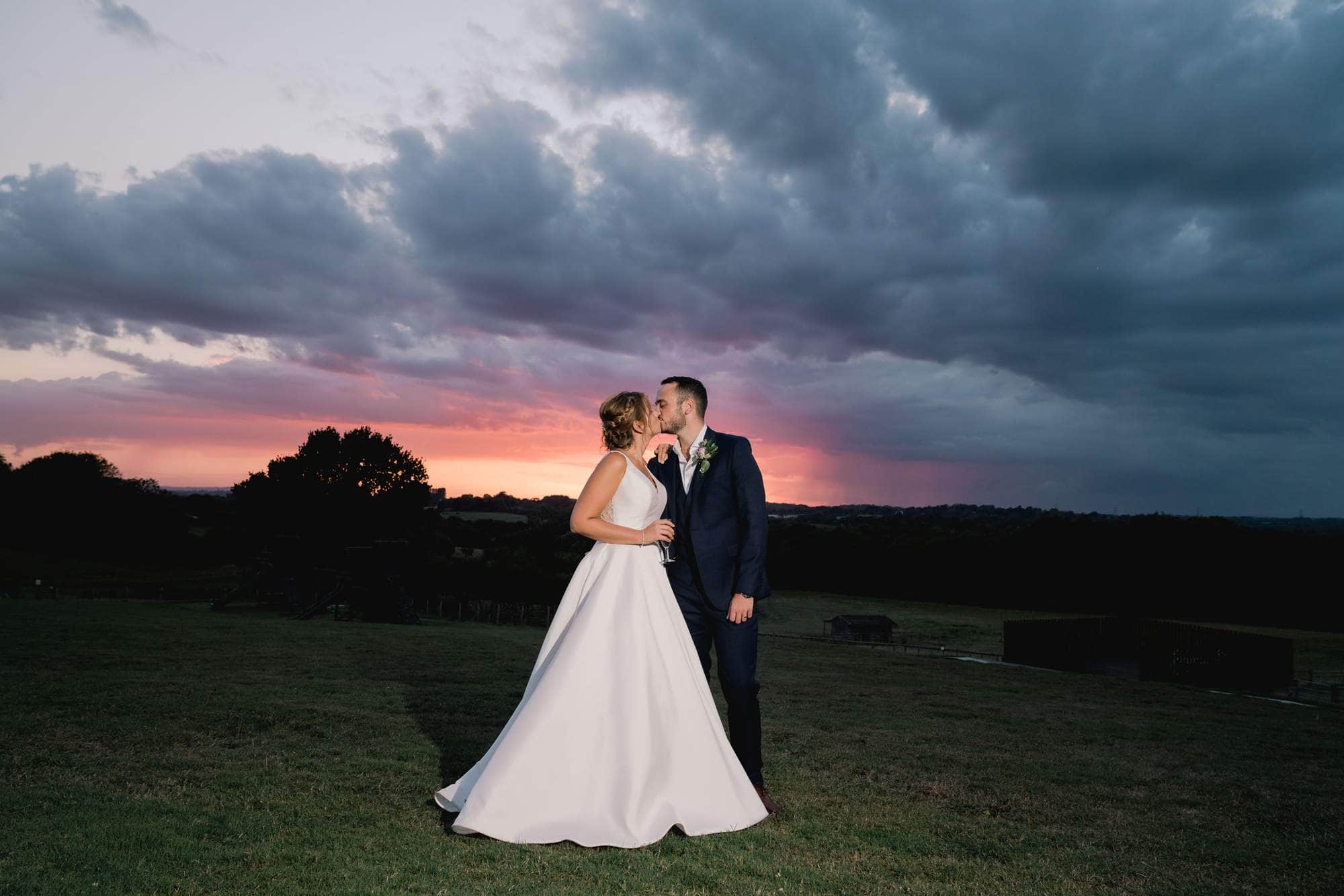 Blackstock Country Estate in Sussex Amazing Sunset with Bride and Groom