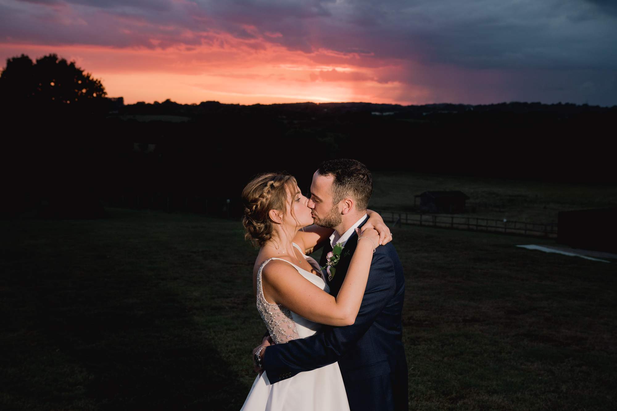 Blackstock Country Estate in Sussex Amazing Sunset with Bride and Groom