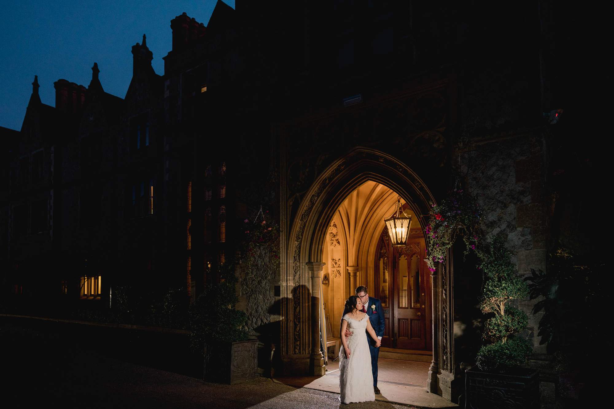 Bride and groom on their wedding day at Nutfield Priory in Surrey