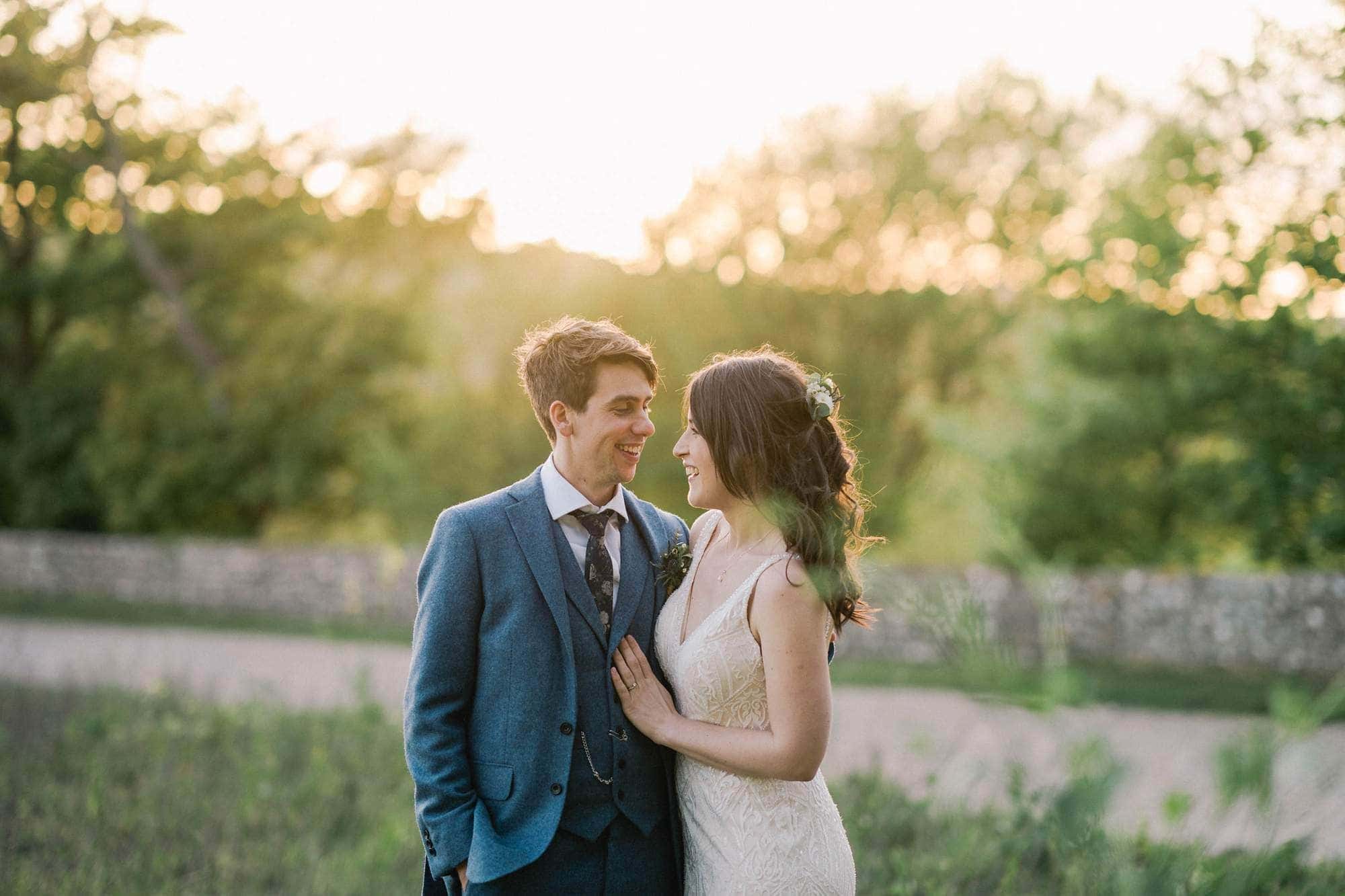 Cissbury Barns wedding photography bride and groom at sunset