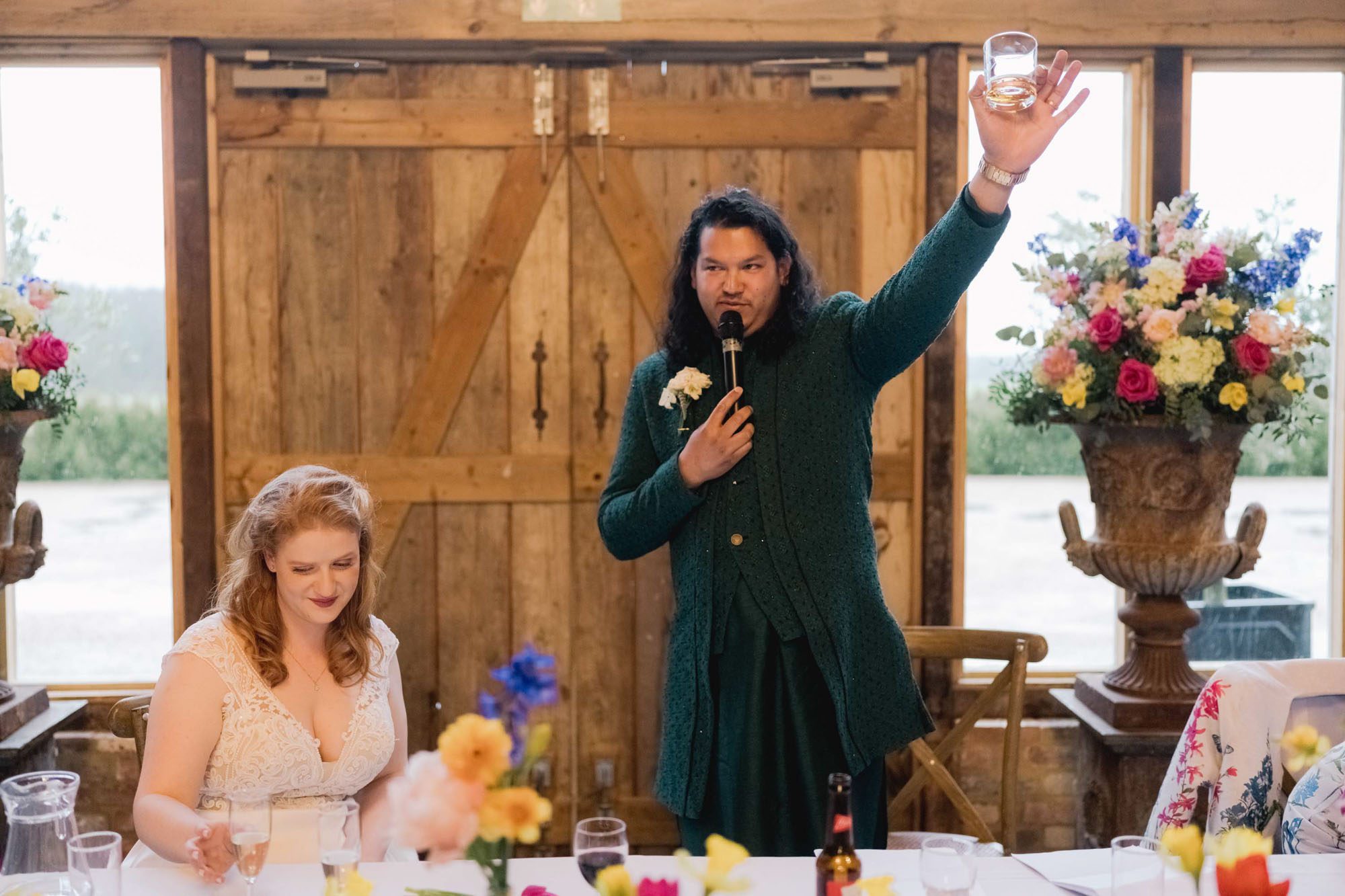 Groom delivers his speech at a wedding.