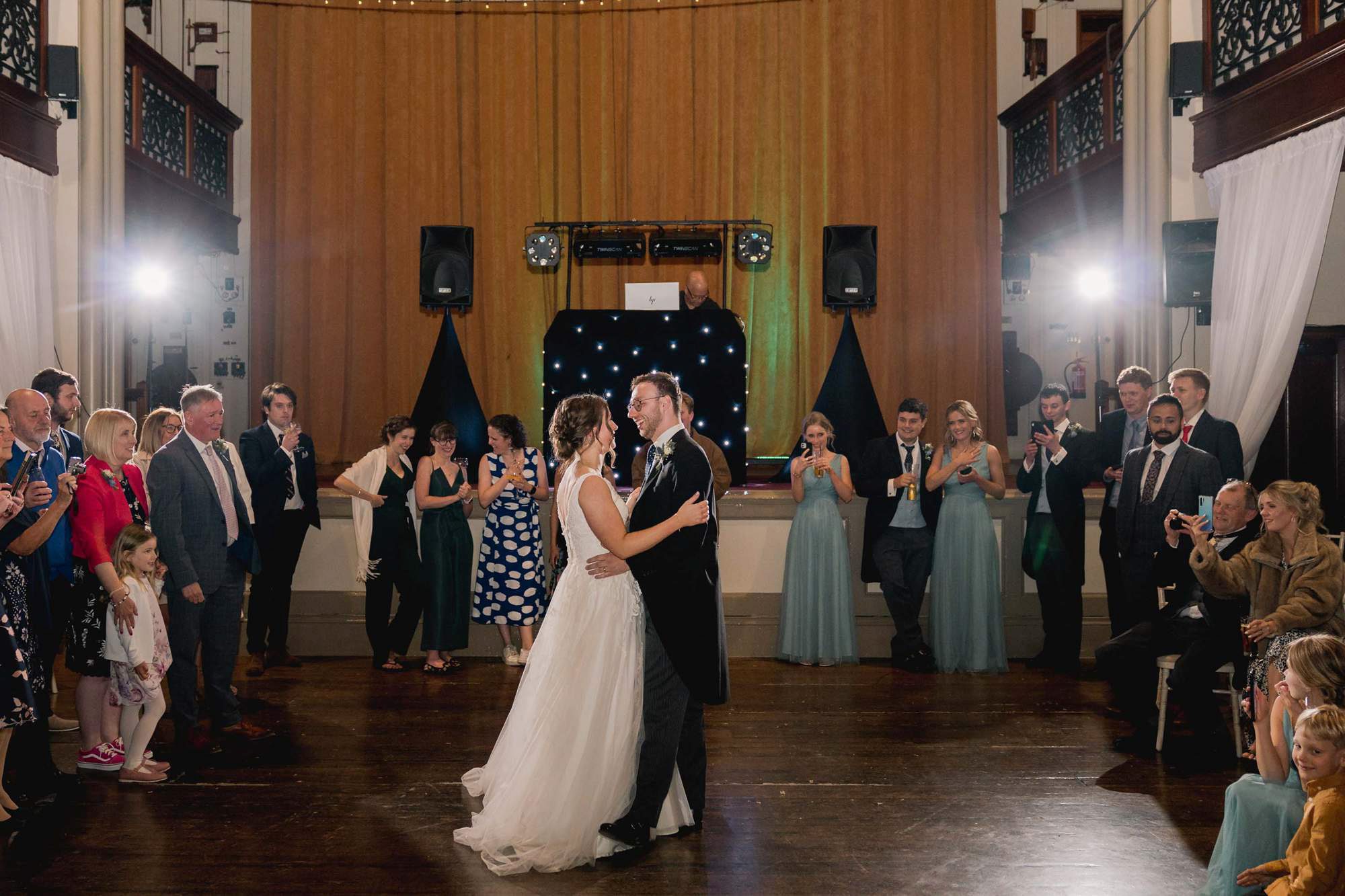 Bride and groom have their first dance together on their wedding day at Salomons Estate in Tunbridge Wells.