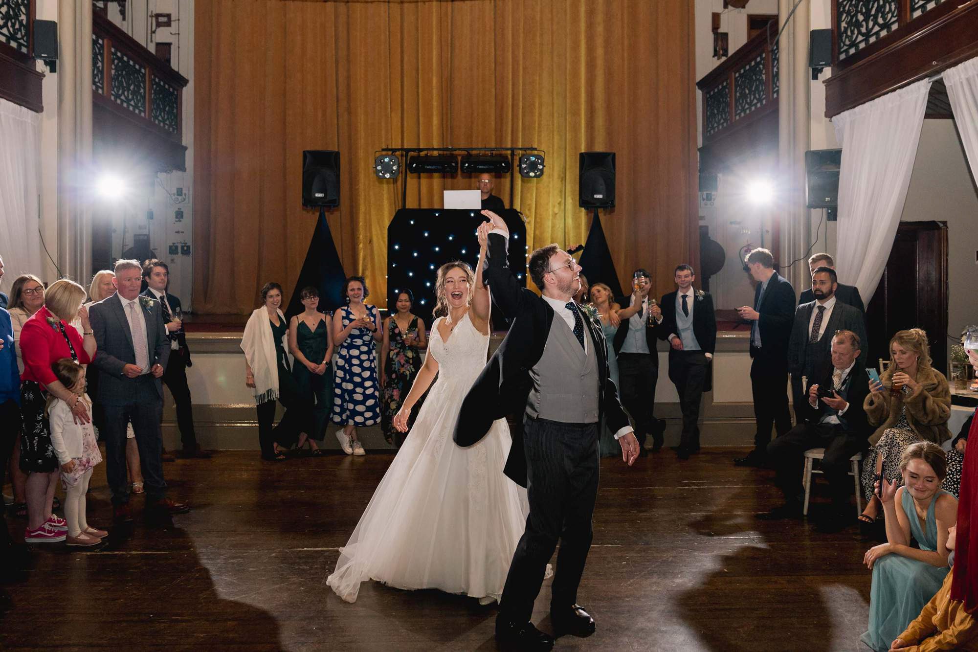 Bride and groom have their first dance together on their wedding day at Salomons Estate in Tunbridge Wells.