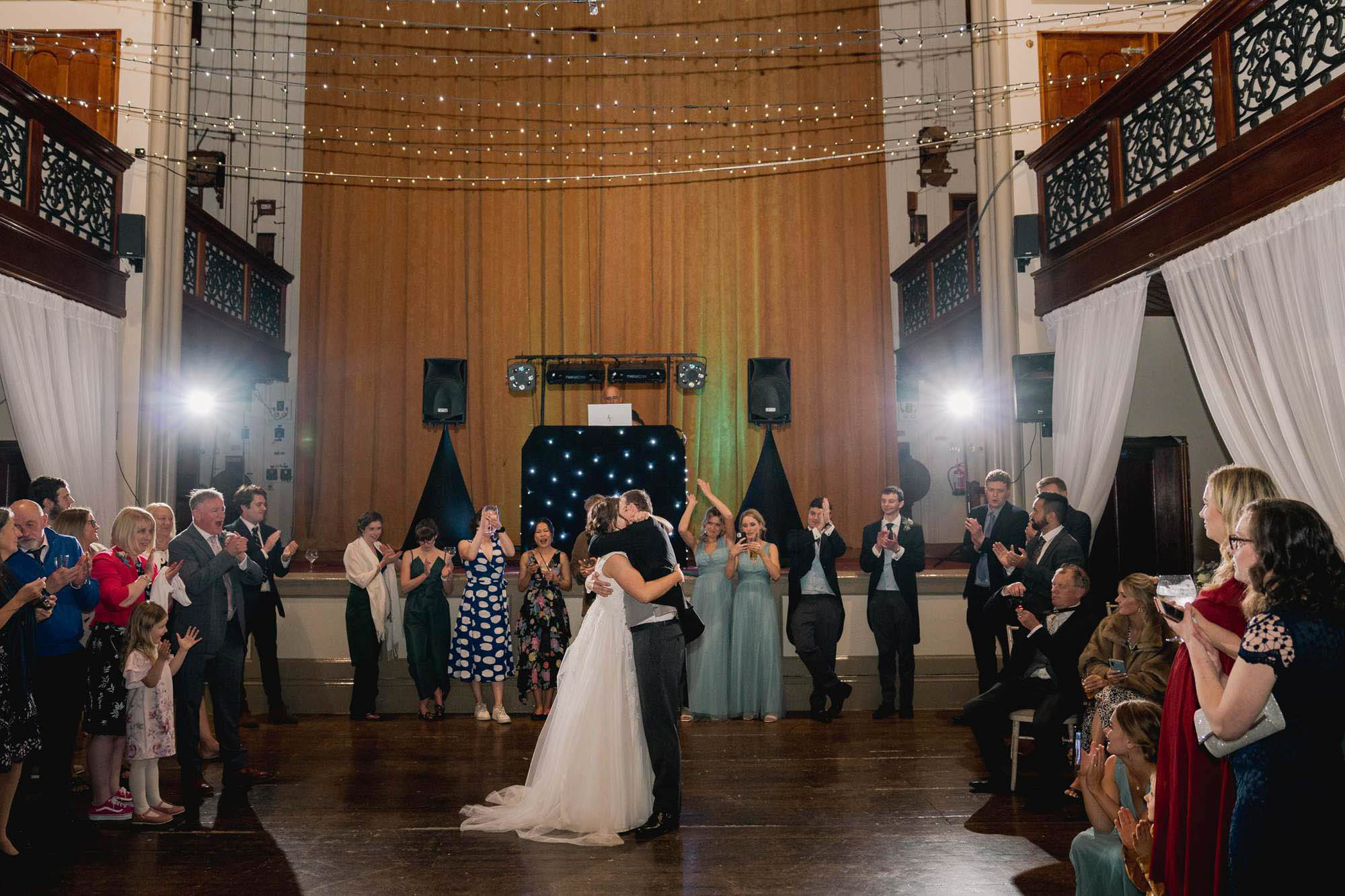 Bride and groom have their first dance together on their wedding day.