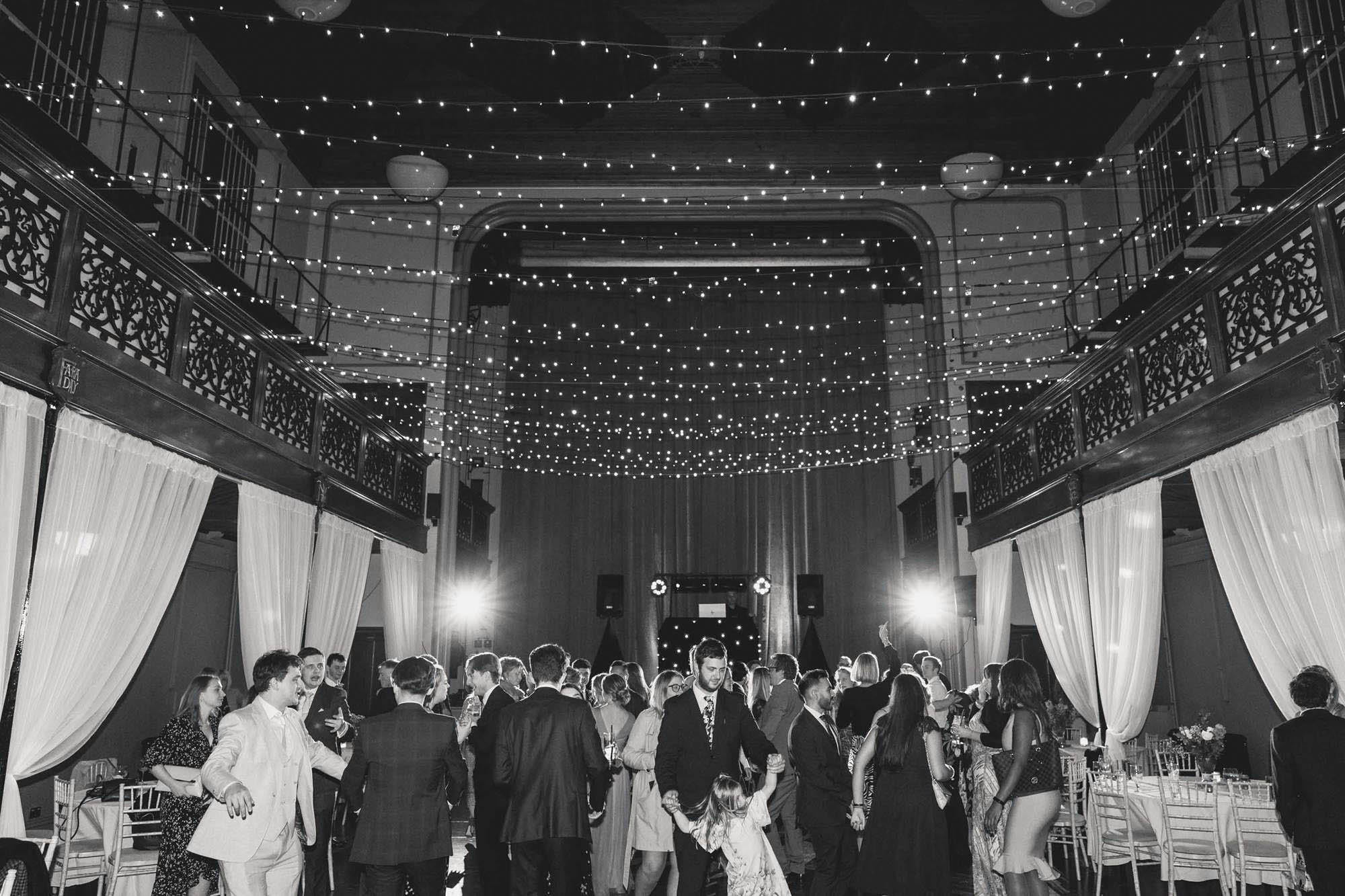 Wedding dancefloor with guests dancing a Salomons Estate in Tunbridge Wells.
