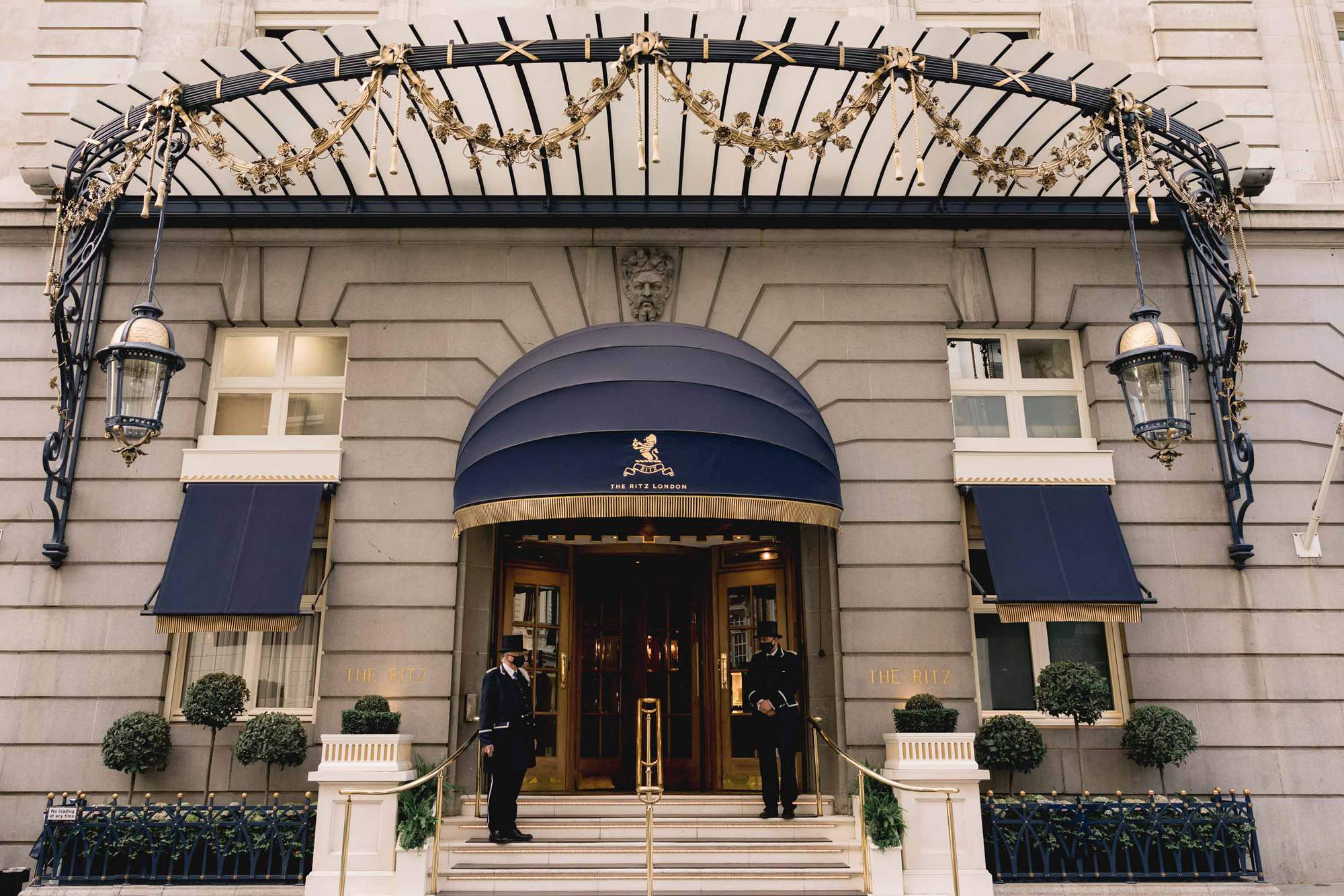 The entrance to the Ritz hotel wedding venue in Mayfair, London.