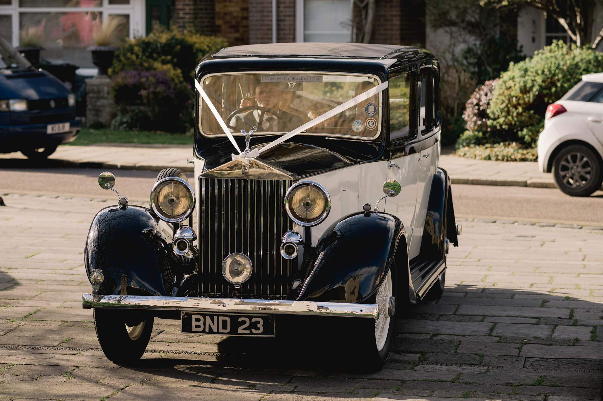 Rolls Royce car arriving for a wedding.