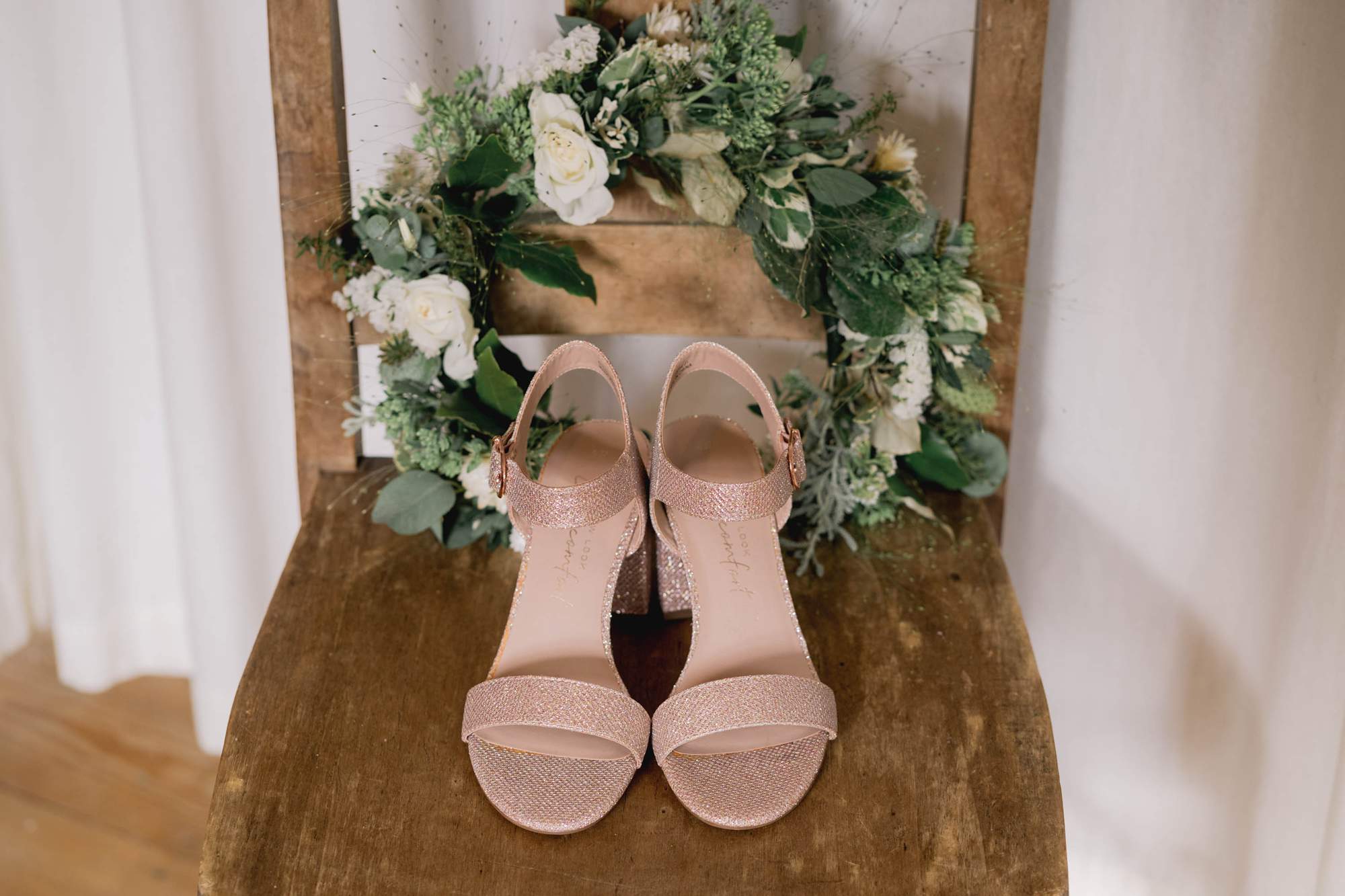 Bride's shoes that she will wear at her wedding ceremony at Eastbourne Town Hall.