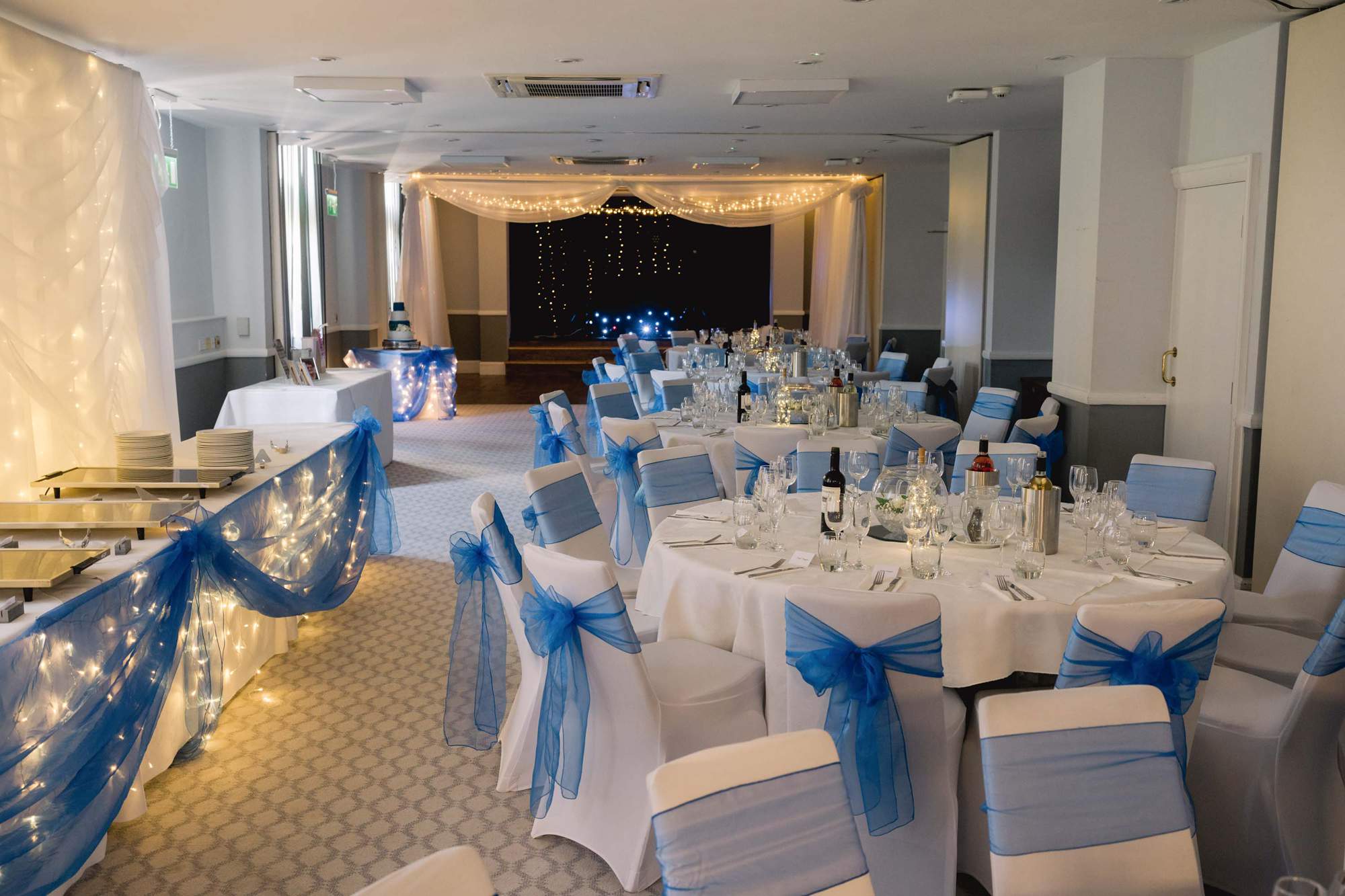 Wedding reception area at Avisford Park hotel in West Sussex.
