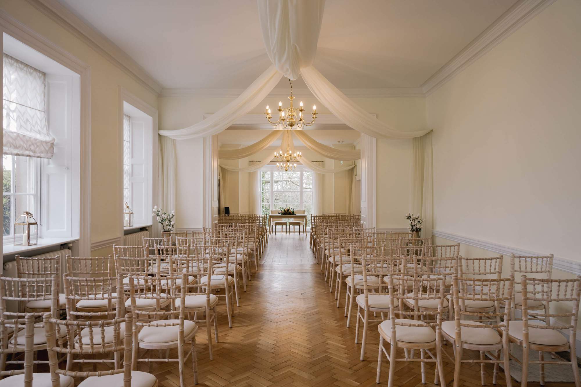Wedding ceremony layout at Pelham House in East Sussex.