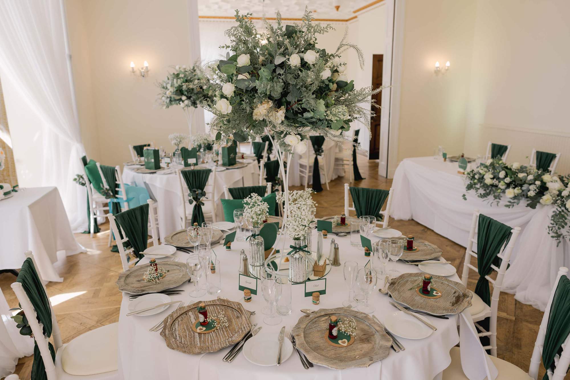 White flowers and details at Highley Manor wedding venue in Sussex.