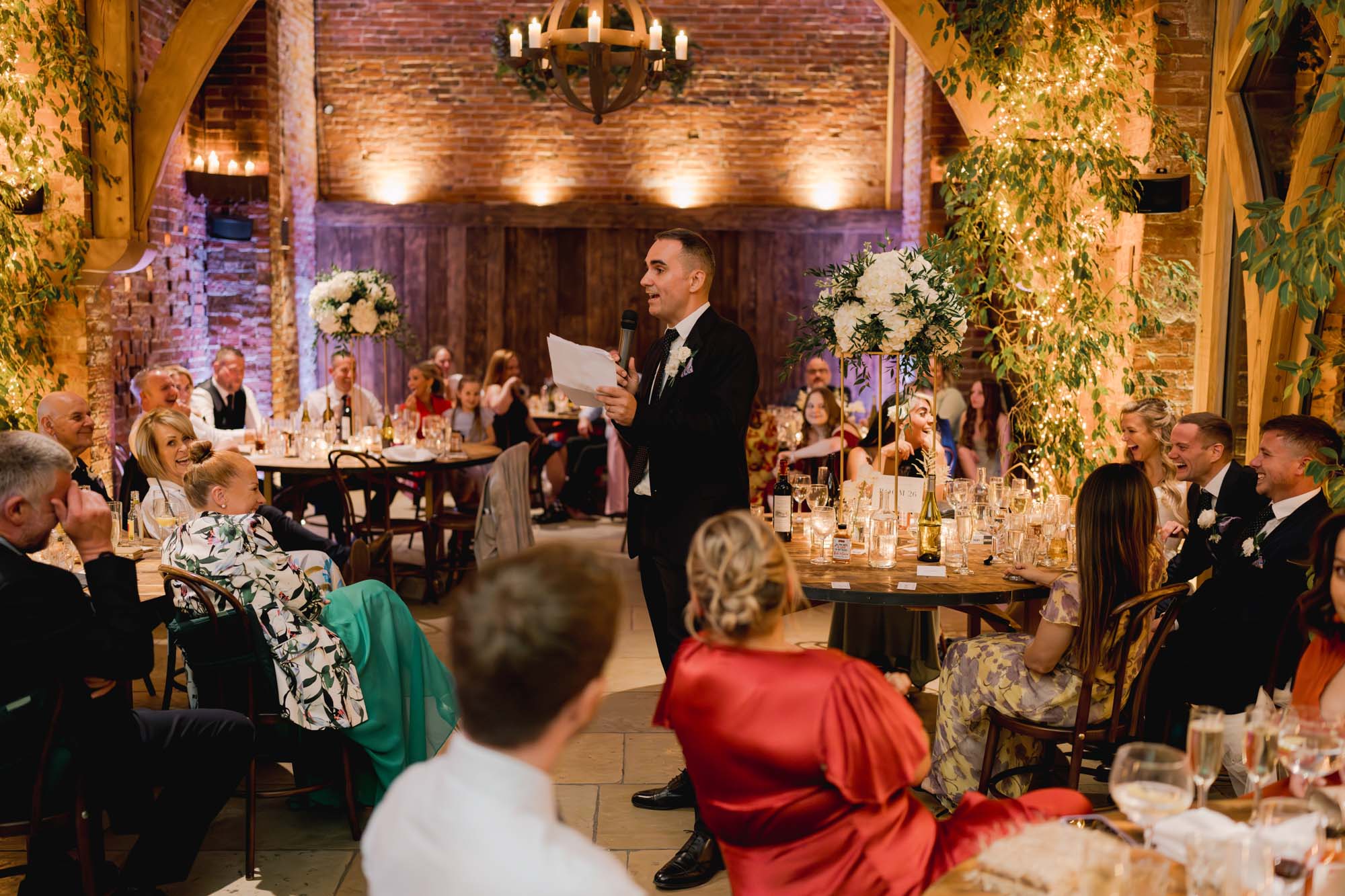 Best man delivers his speech at a wedding at Shustoke Barn.