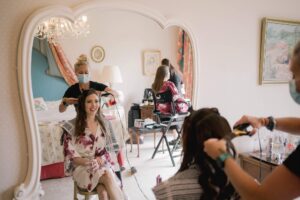 Bridal preparations at Wadhurst Castle in Sussex